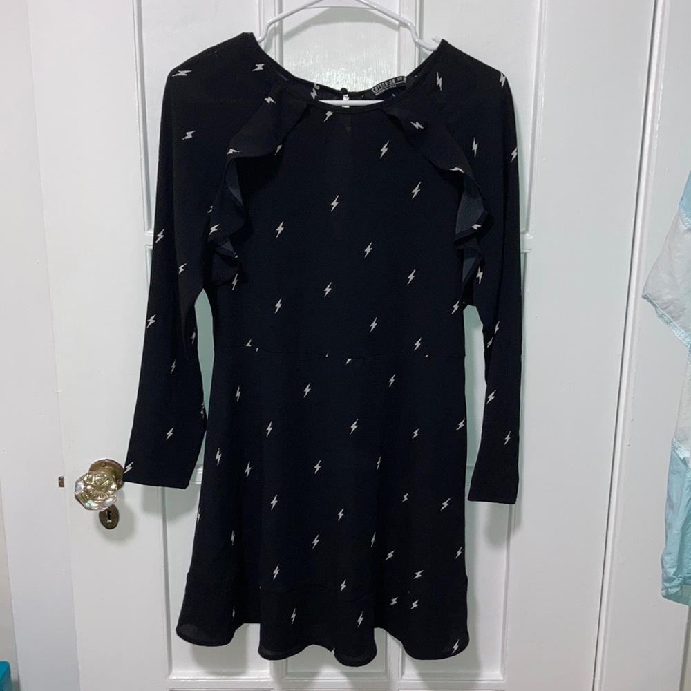 long sleeve lightning bolt ruffled dress